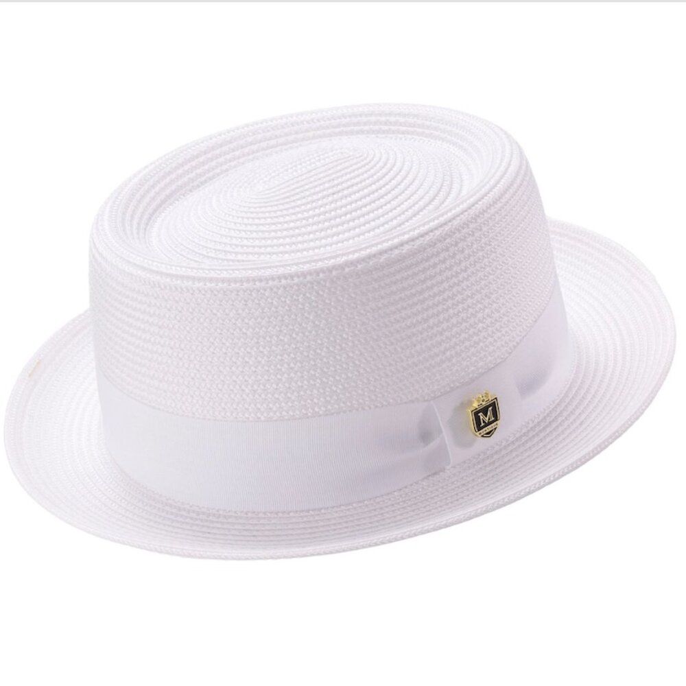 Montique Men’s Solid WHITE Straw Pork Pie Hat.               H95
